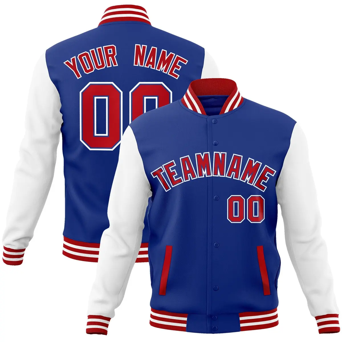 Royal Red Raglan Varsity Full-Snap Letterman Jacket