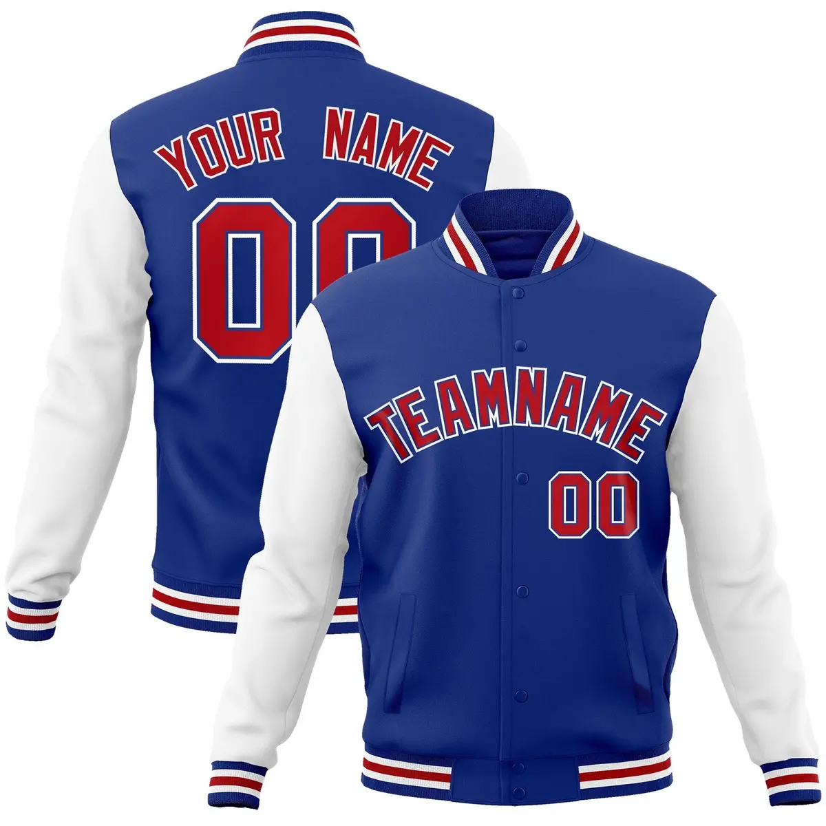 Royal Red Raglan Varsity Full-Snap Letterman Jacket