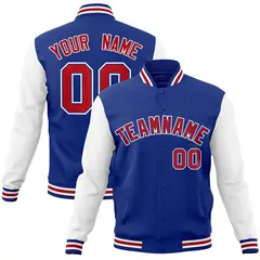 Royal Red Raglan Varsity Full-Snap Letterman Jacket