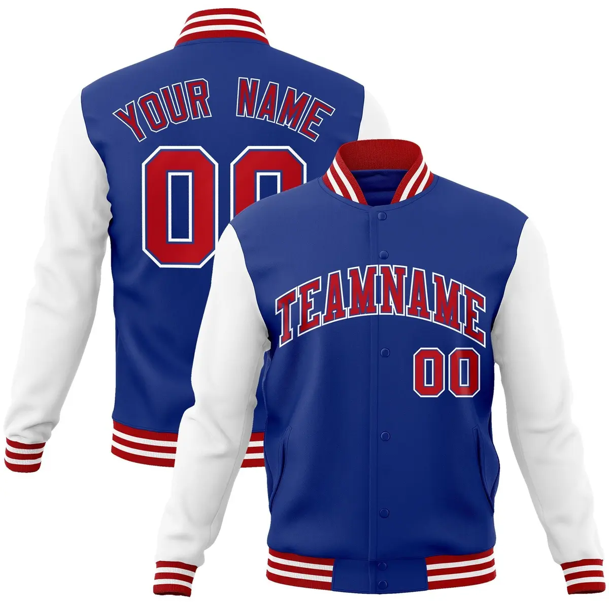 Royal Red Raglan Varsity Full-Snap Letterman Jacket