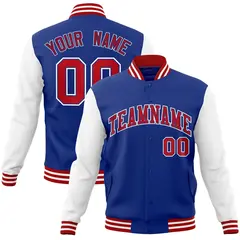 Royal Red Raglan Varsity Full-Snap Letterman Jacket