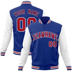Royal Red Raglan Varsity Full-Snap Letterman Jacket