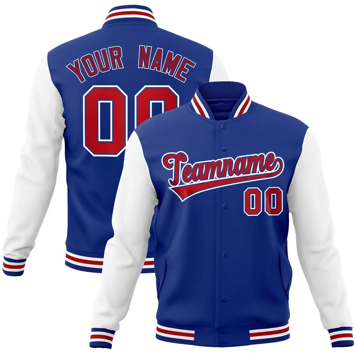 Royal Red Raglan Varsity Full-Snap Letterman Jacket