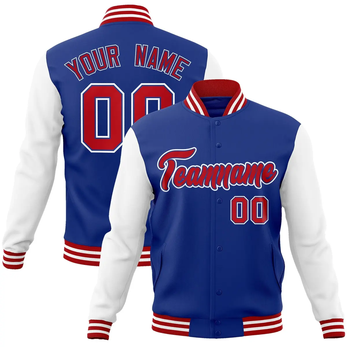 Royal Red Raglan Varsity Full-Snap Letterman Jacket