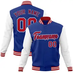 Royal Red Raglan Varsity Full-Snap Letterman Jacket