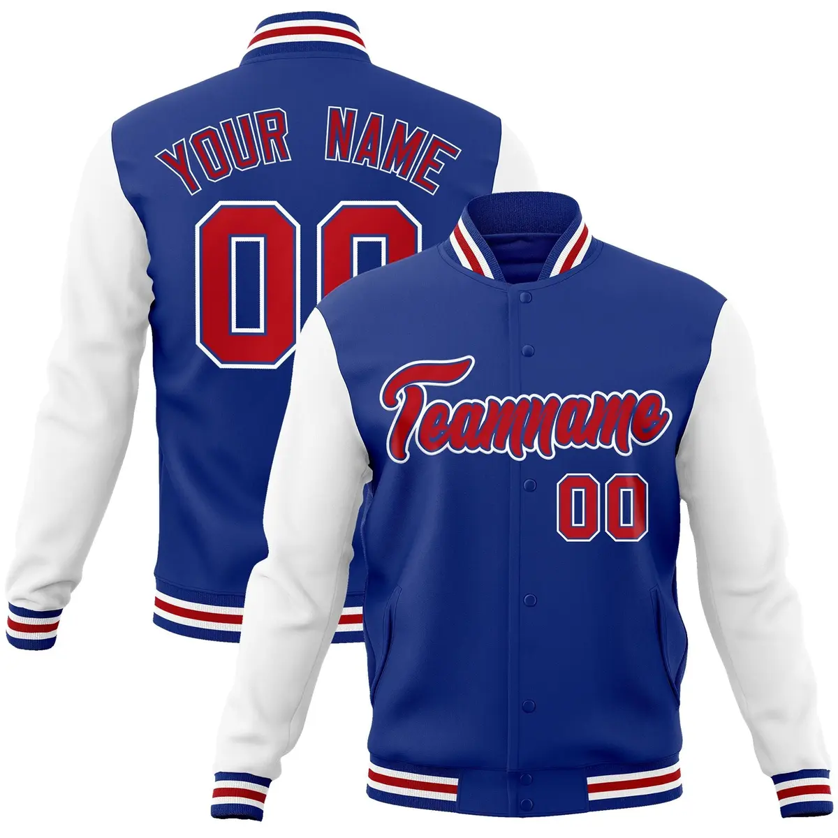 Royal Red Raglan Varsity Full-Snap Letterman Jacket