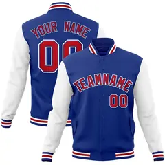 Royal Red Raglan Varsity Full-Snap Letterman Jacket
