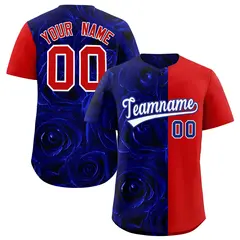 Royal Red Rose Print Split Baseball Jersey