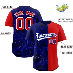 Royal Red Rose Print Split Baseball Jersey 2