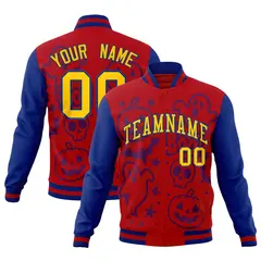Royal Red Royal Blue Halloween Bats Pumpkins Ghost Letterman Jacket