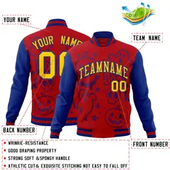 Royal Red Royal Blue Halloween Bats Pumpkins Ghost Letterman Jacket 2