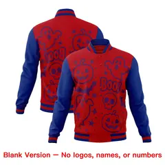 Royal Red Royal Blue Halloween Bats Pumpkins Ghost Letterman Jacket 7