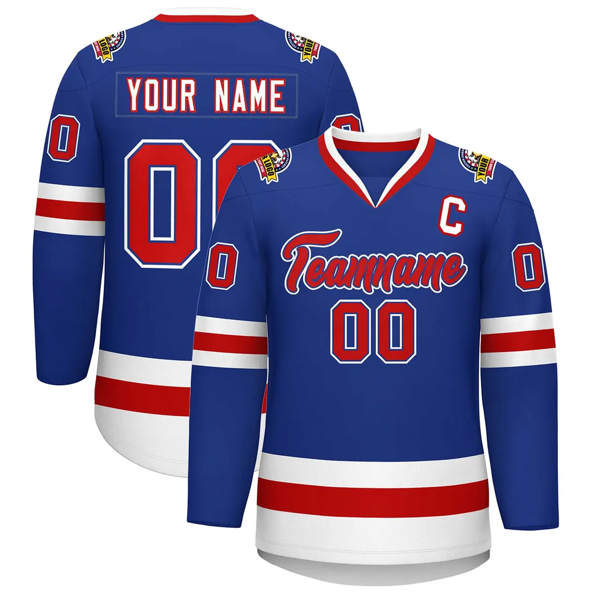 Royal Red Royal-White Classic Style Hockey Jersey