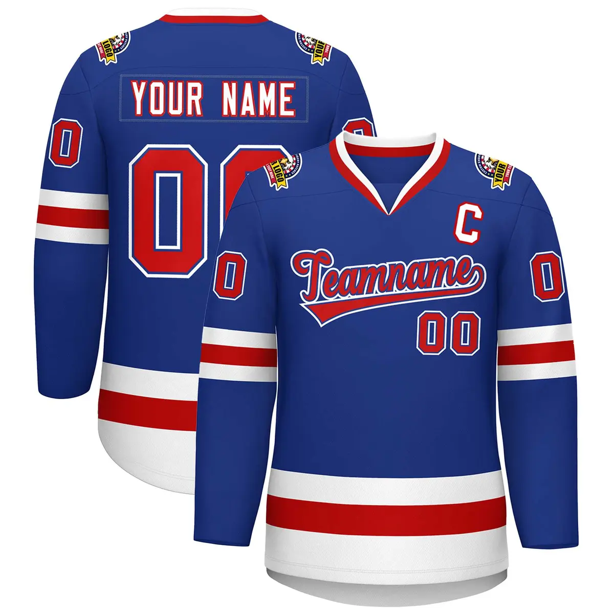 Royal Red Royal-White Classic Style Hockey Jersey
