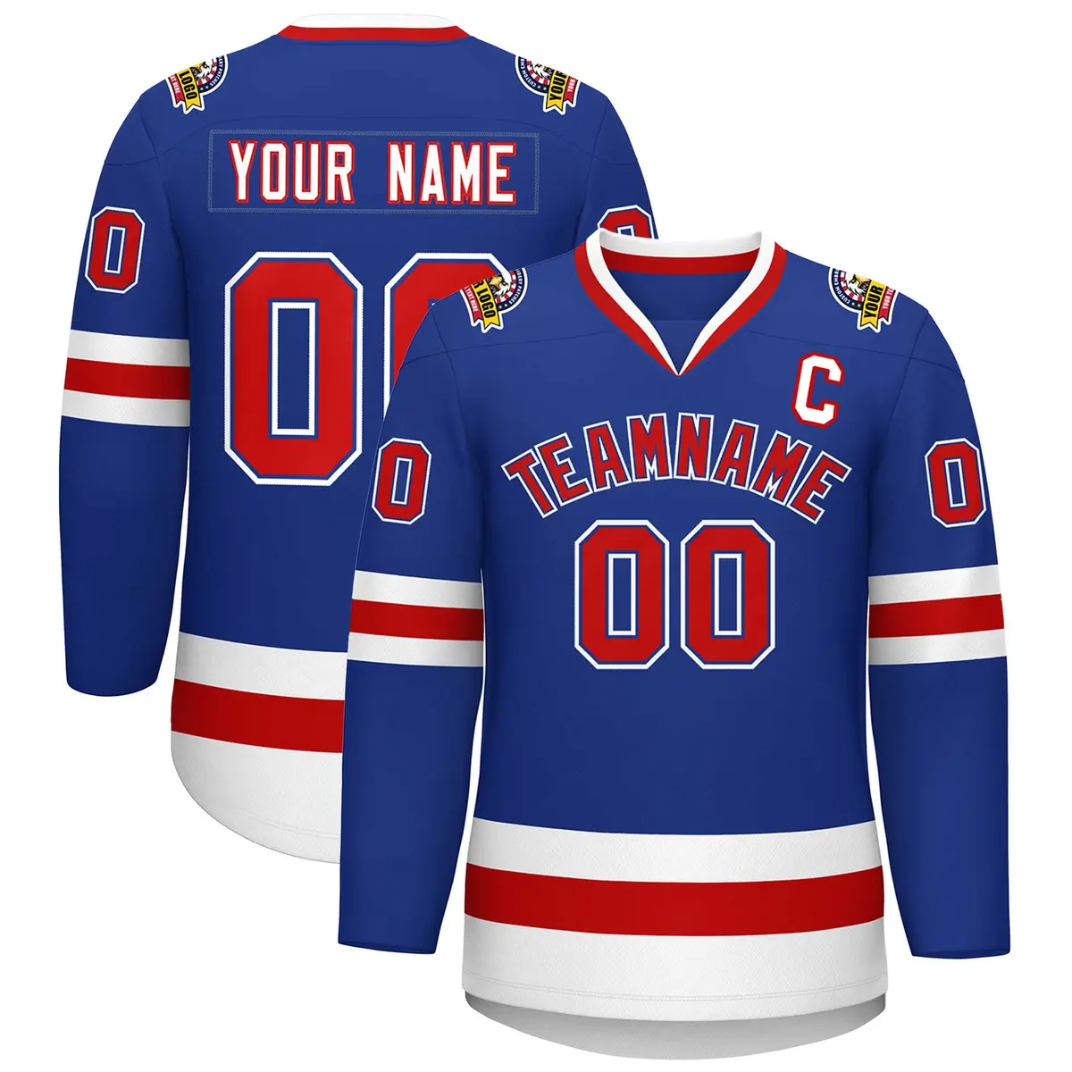 Royal Red Royal-White Classic Style Hockey Jersey