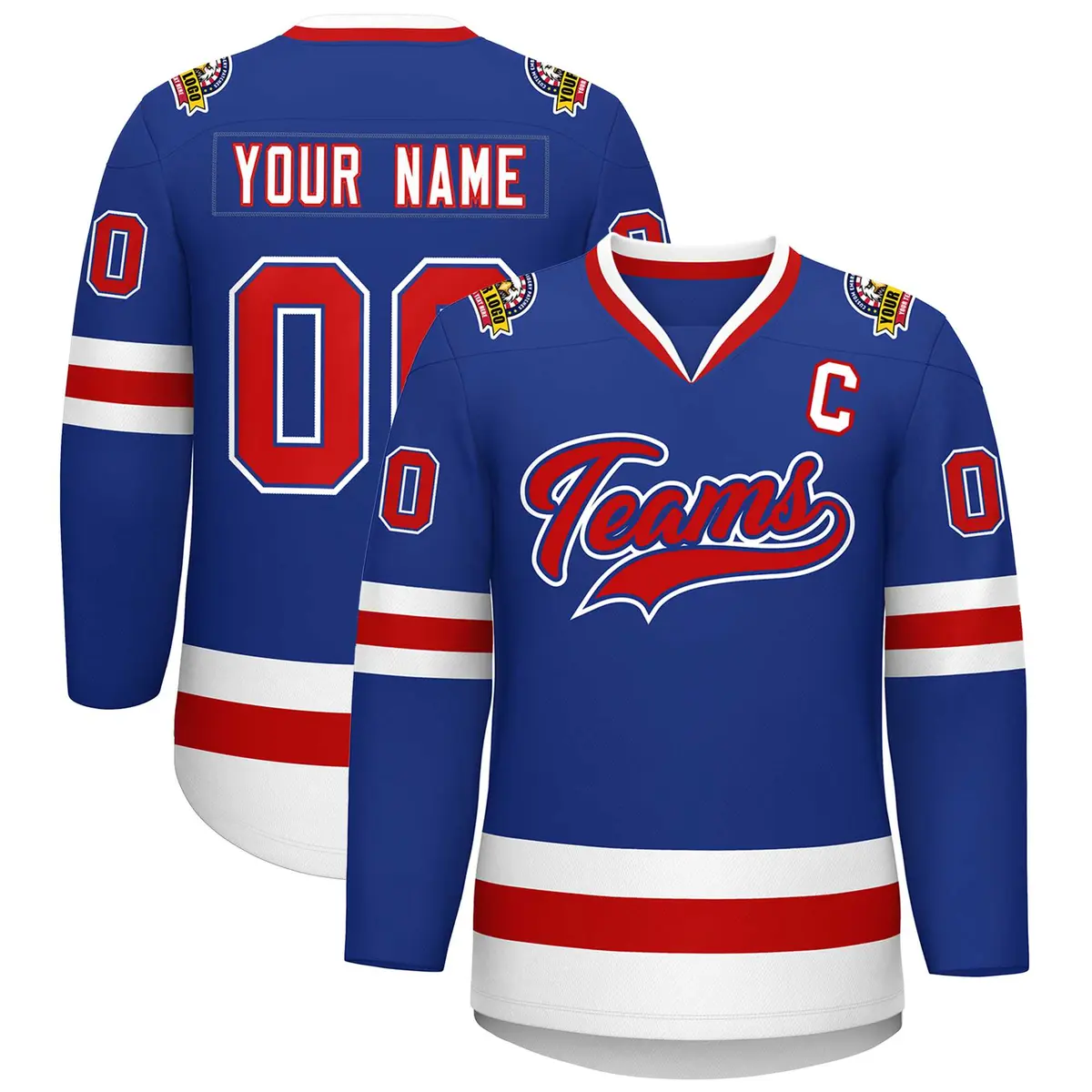 Royal Red Royal-White Classic Style Hockey Jersey