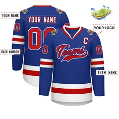 Royal Red Royal-White Classic Style Hockey Jersey 2