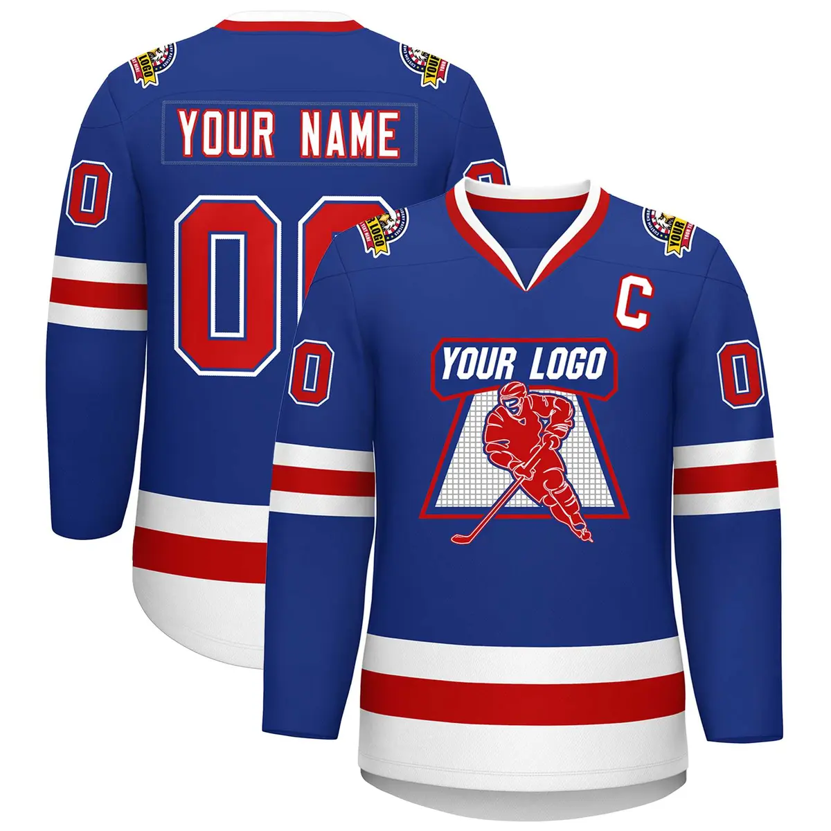 Royal Red Royal-White Classic Style Hockey Jersey