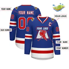 Royal Red Royal-White Classic Style Hockey Jersey 2