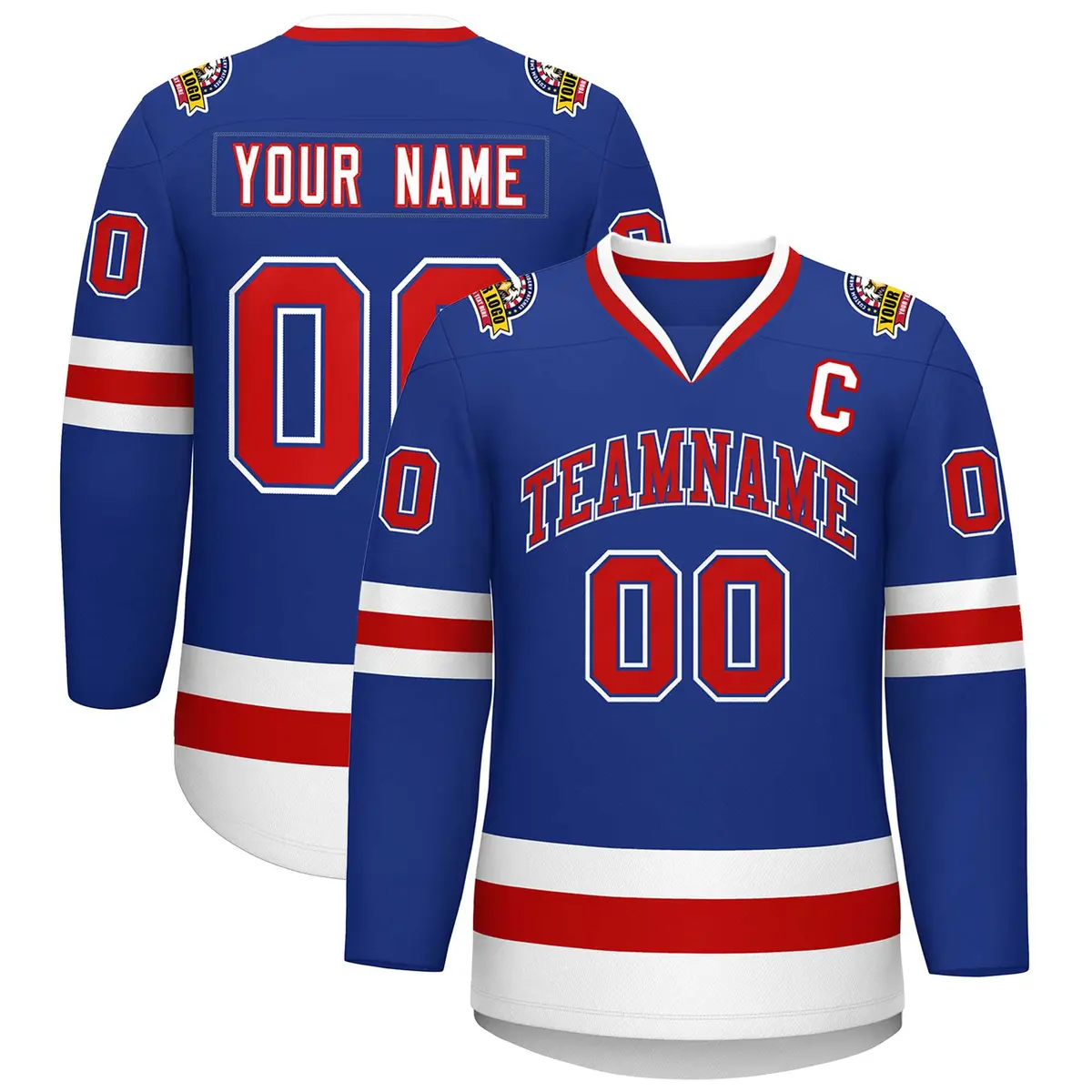Royal Red Royal-White Classic Style Hockey Jersey