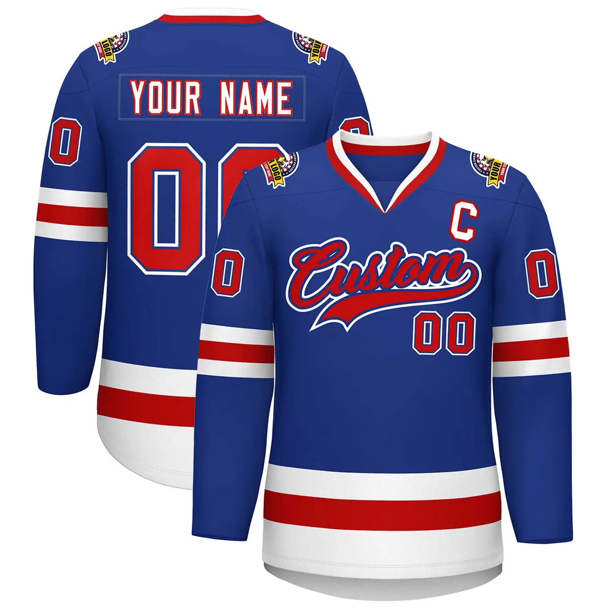 Royal Red Royal-White Classic Style Hockey Jersey