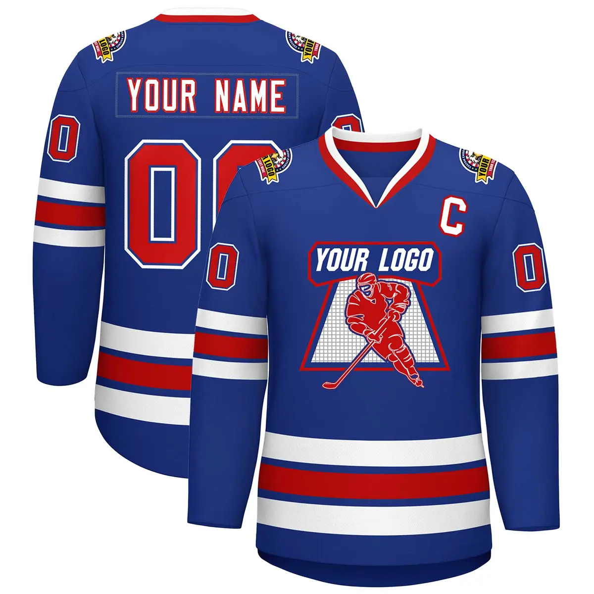 Royal Red Royal-White Classic Style Hockey Jersey