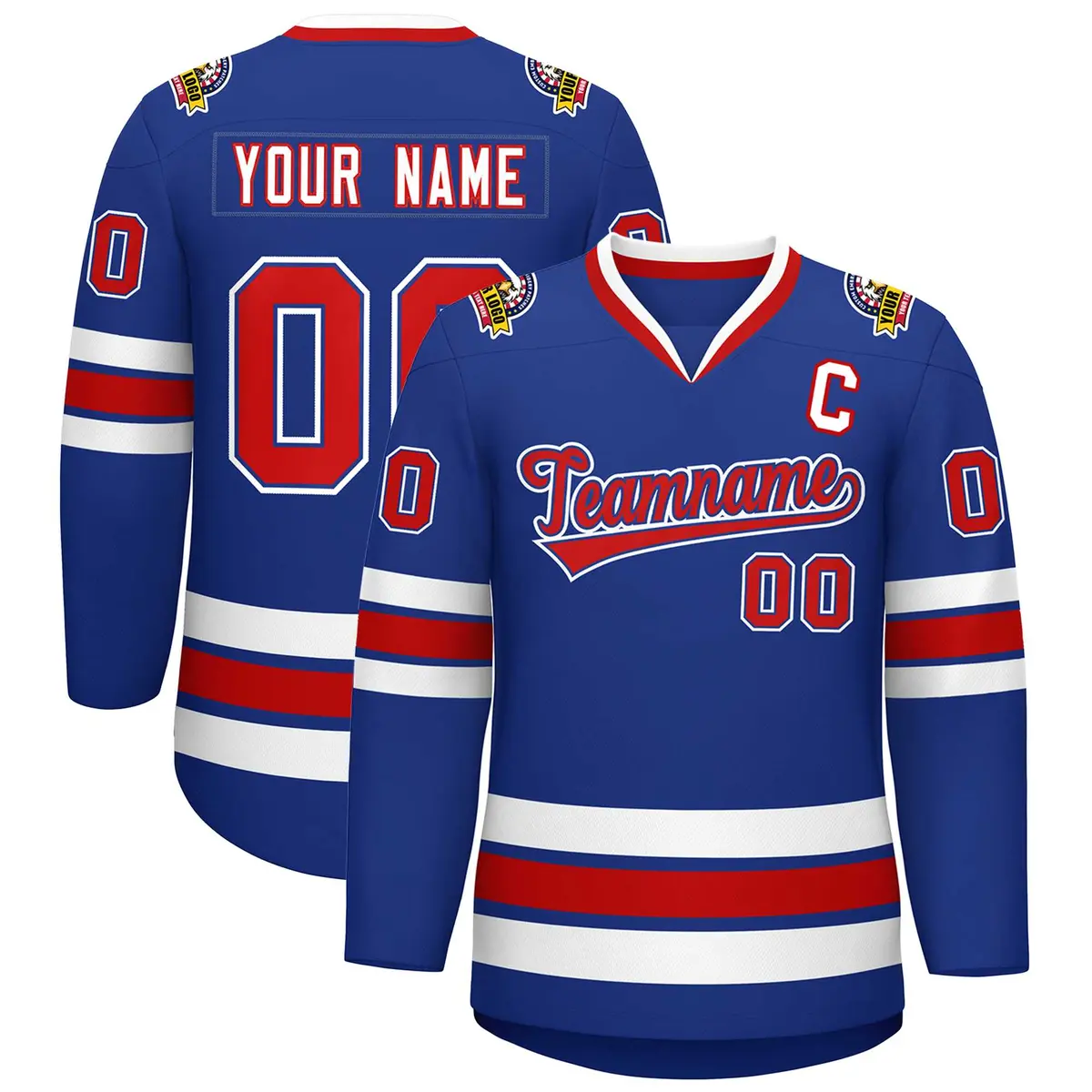 Royal Red Royal-White Classic Style Hockey Jersey