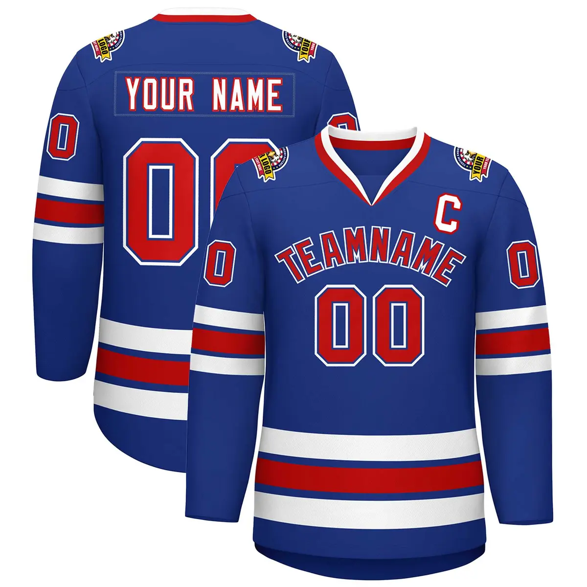 Royal Red Royal-White Classic Style Hockey Jersey