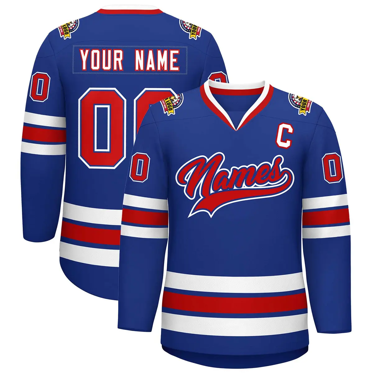 Royal Red Royal-White Classic Style Hockey Jersey