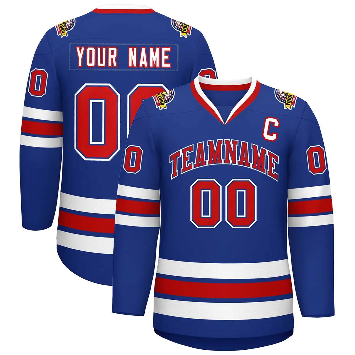 Royal Red Royal-White Classic Style Hockey Jersey