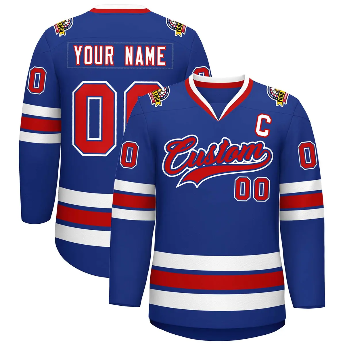 Royal Red Royal-White Classic Style Hockey Jersey