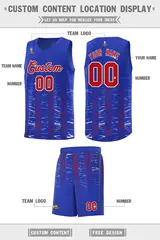 Royal Red Scratches Pattern Basketball Jersey 2