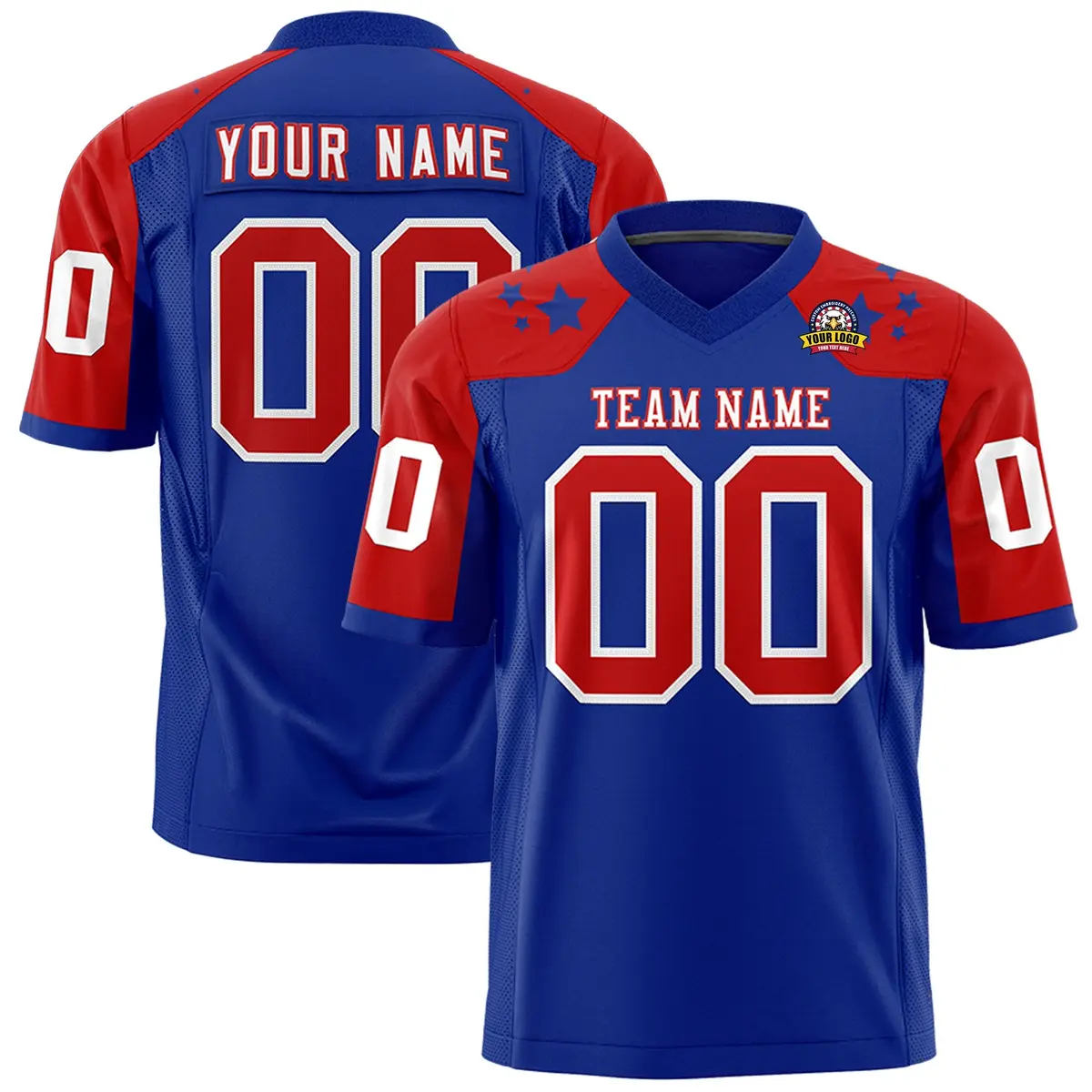 Royal Red Shoulder Star Pattern Flag Football Jersey
