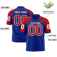 Royal Red Shoulder Star Pattern Flag Football Jersey 2
