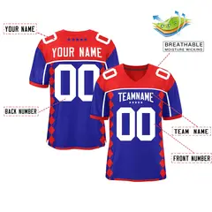 Royal Red Side Blocks Raglan Authentic Football Jersey 2