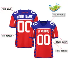 Royal Red Side Blocks Raglan Authentic Football Jersey 2