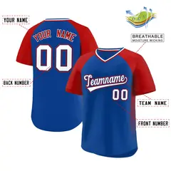 Royal Red Side Spot Raglan Sleeves Pullover Baseball Jersey 2