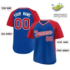 Royal Red Side Spot Raglan Sleeves Pullover Baseball Jersey 2
