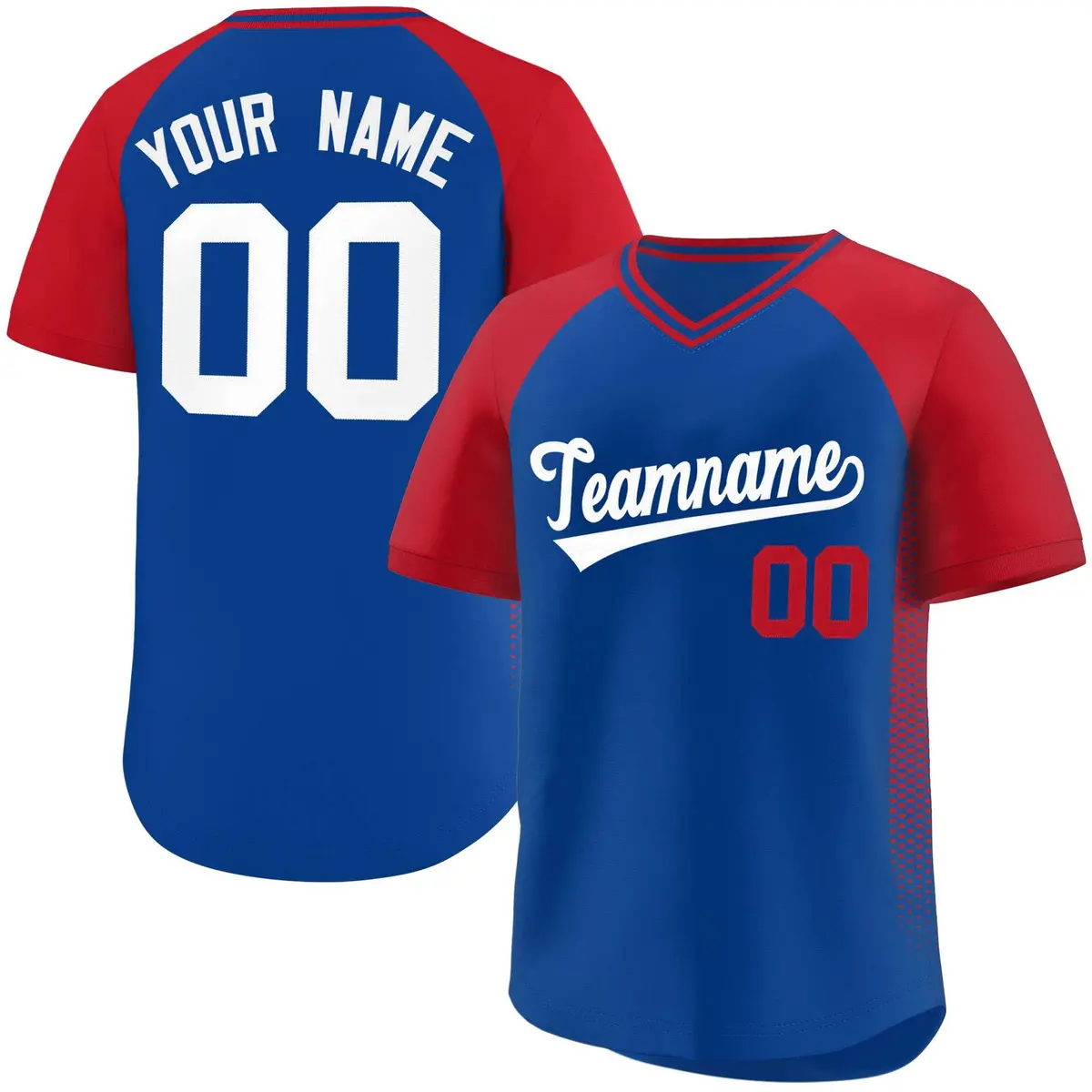 Royal Red Side Spot Raglan Sleeves Pullover Baseball Jersey