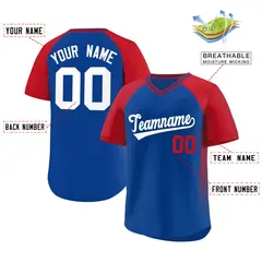 Royal Red Side Spot Raglan Sleeves Pullover Baseball Jersey 2