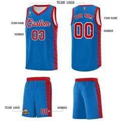 Royal Red Side Symmetrical Line Pattern Basketball Jersey 5