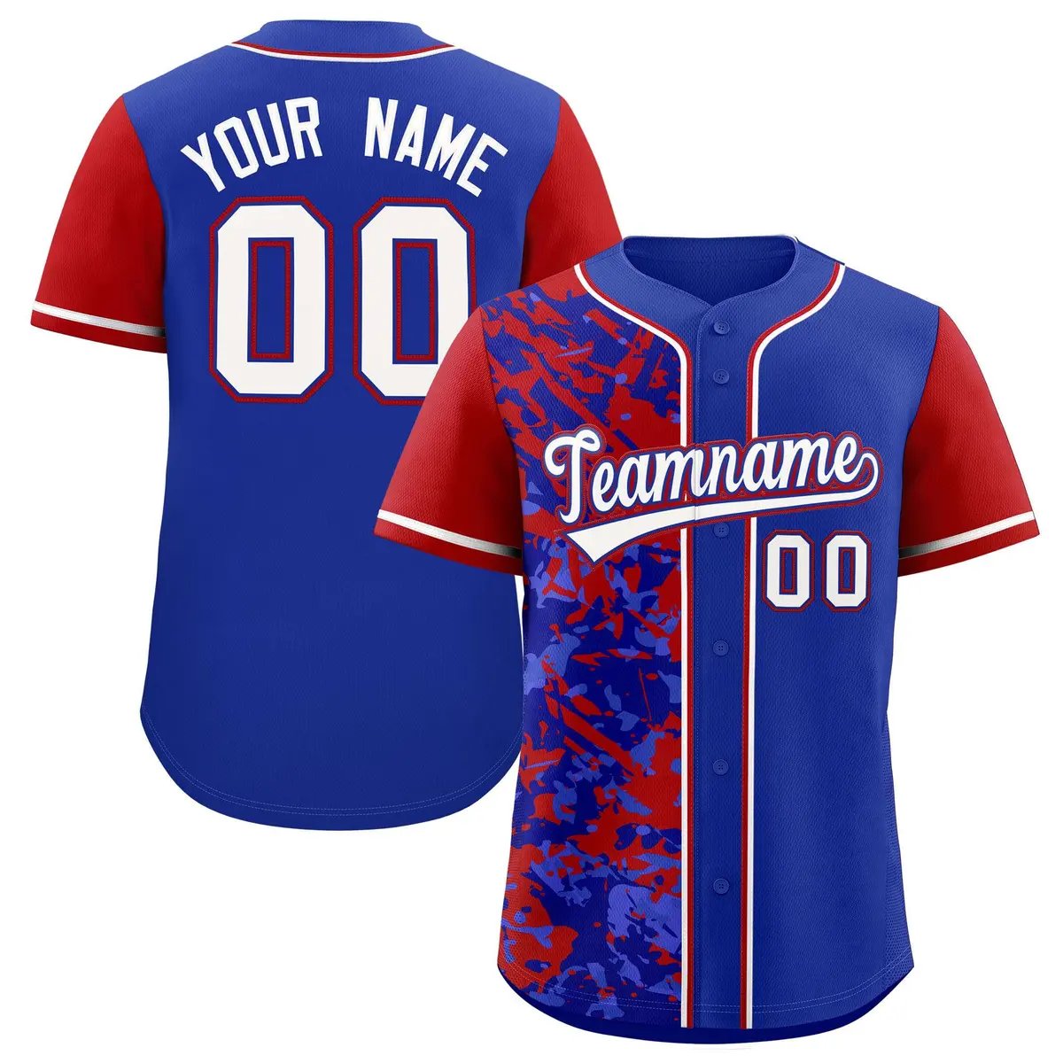Royal Red Split Graffiti Raglan Sleeve Baseball Jersey