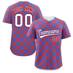 Royal Red Square Grid Color Block Baseball Jersey