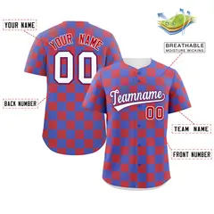 Royal Red Square Grid Color Block Baseball Jersey 2
