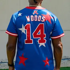 Royal Red Star Graffiti Two-Button Baseball Jersey 3