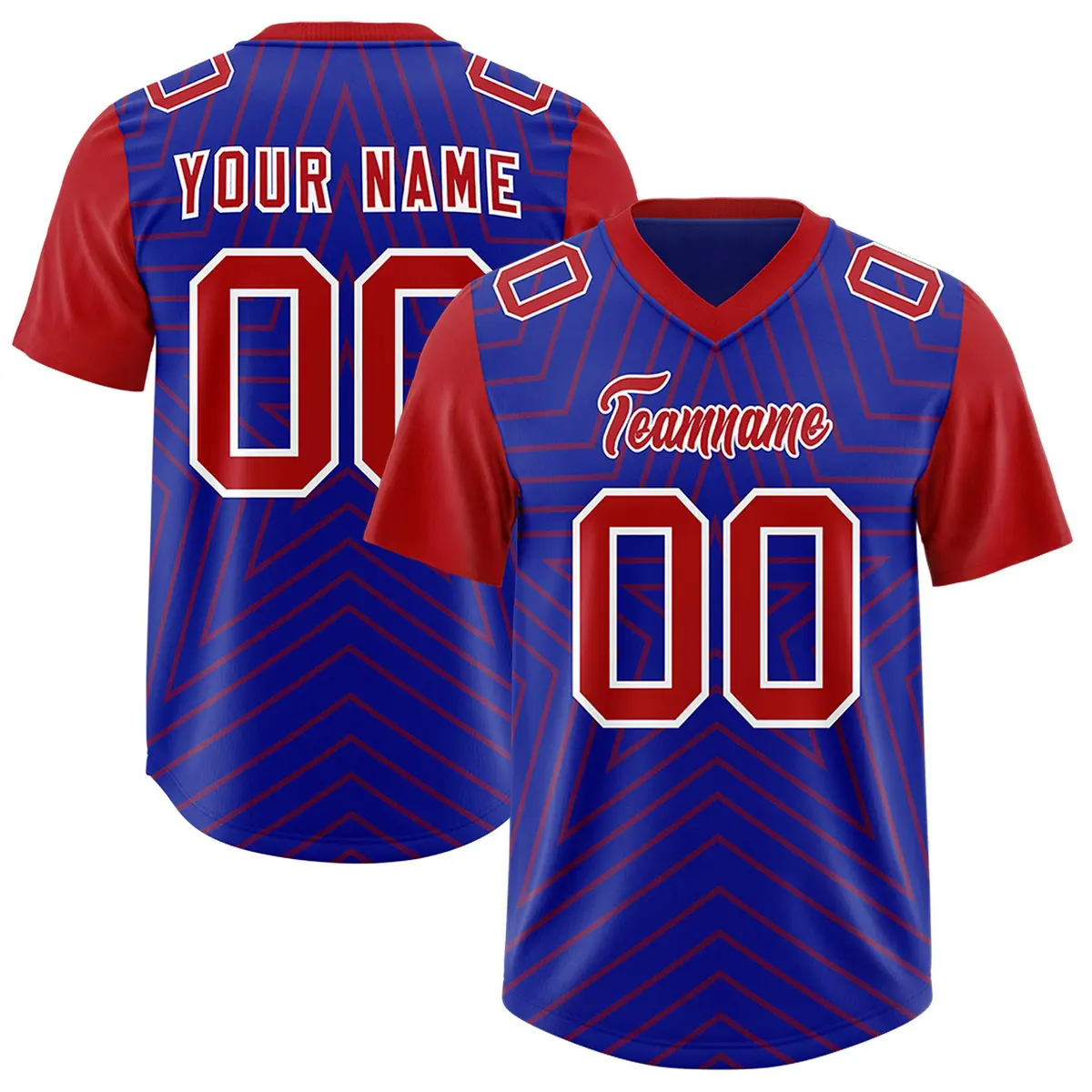 Royal Red Star Pattern Raglan Sleeves Football Jersey