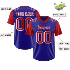 Royal Red Star Pattern Raglan Sleeves Football Jersey 2