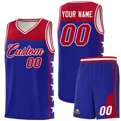 Royal Red Star Pattern Team Basketball Jersey 1