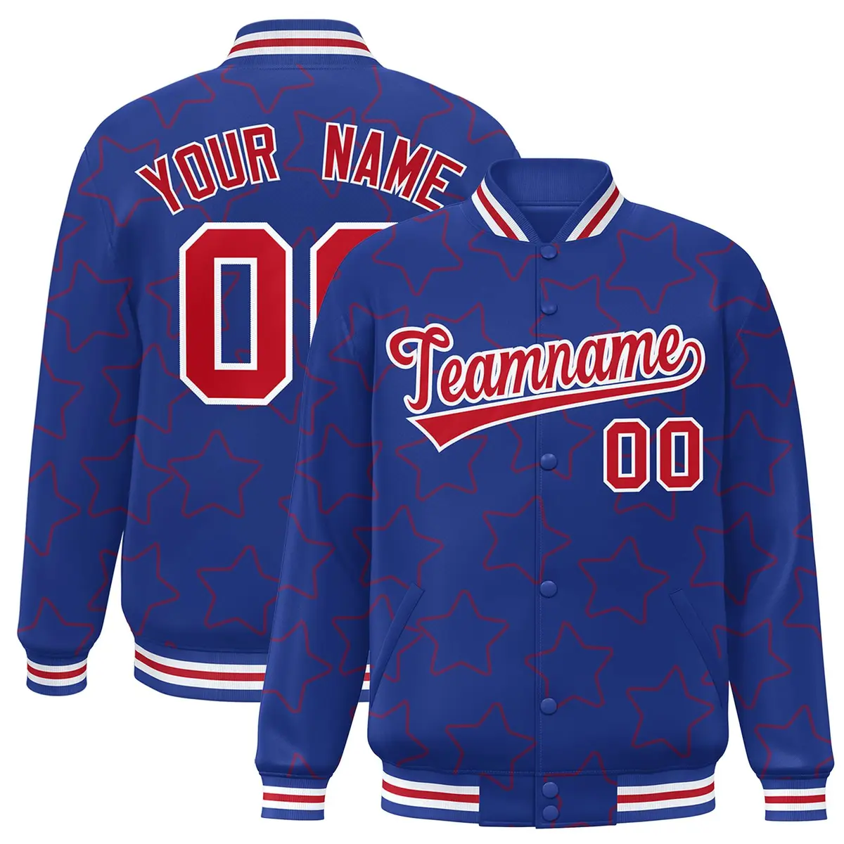 Royal Red Star Pattern Varsity Letterman Baseball Jacket