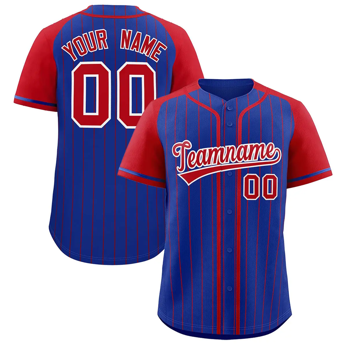 Royal Red Stripe Raglan Sleeves Fashion Baseball Jersey